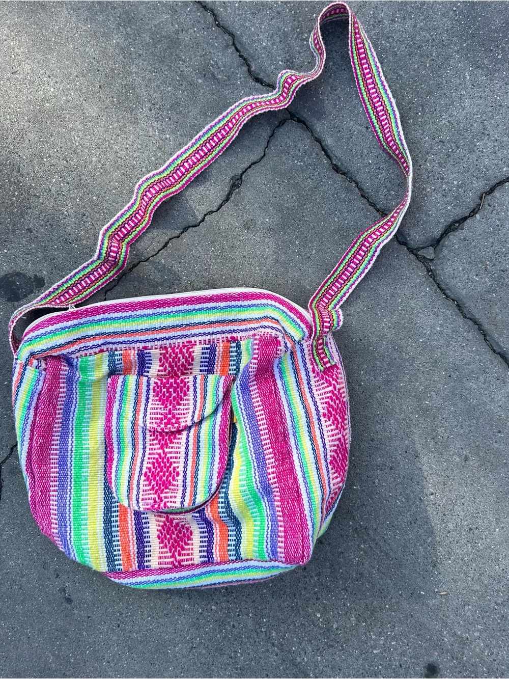 Vibrant Pink Multistripe Woven Crossbody Bag